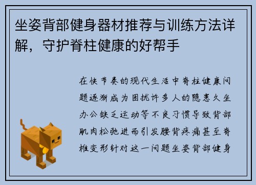坐姿背部健身器材推荐与训练方法详解，守护脊柱健康的好帮手